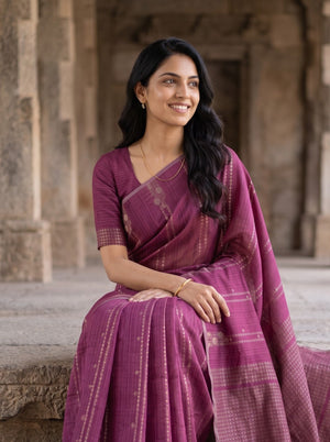 Matka Silk Magenta Zari Diamond Trellis Pallu Saree