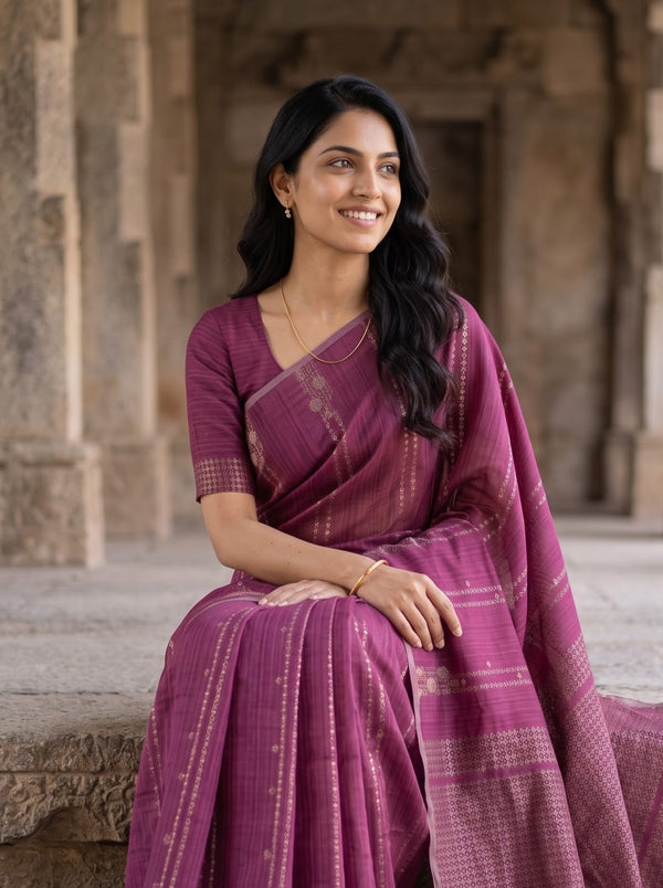 Matka Silk Magenta Zari Diamond Trellis Pallu Saree