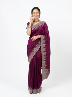Organza Magenta Purple Sequin Embellished Ombre Border Saree