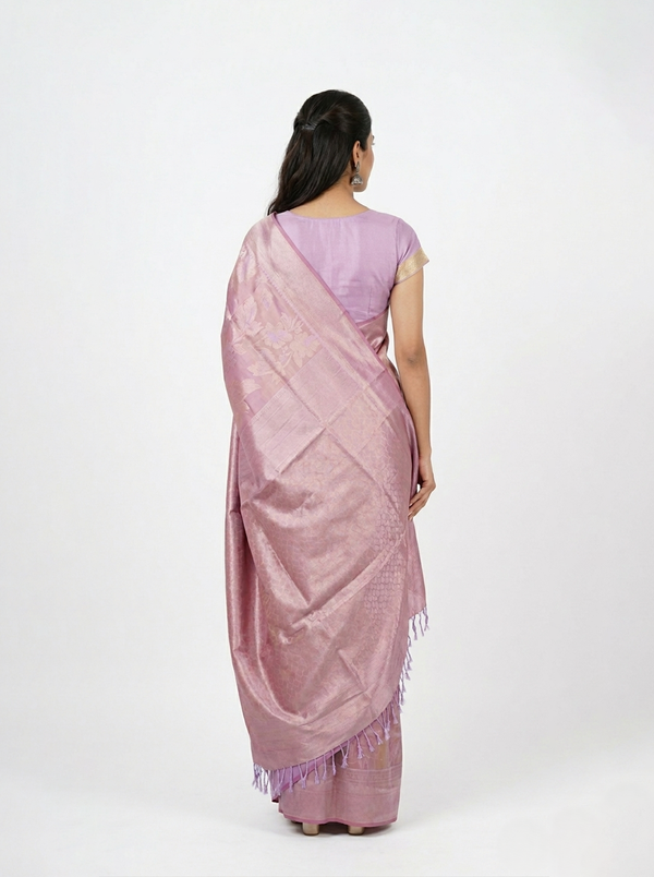 Semi Silk Dusty Pink Floral Zari Saree