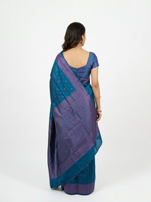 Semi Silk Peacock Blue Small Butti Saree