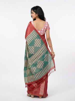 Tissue Silk Maroon-Pink Ombre Paisley Woven Saree with Contrast Green Pallu