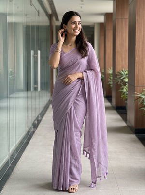 Mul Chanderi Saree in Lavender with Sparkling Sequin Dot Embellishment