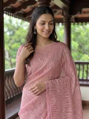 Organza Pink Saree with Abstract Line Embroidery