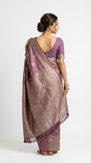Art Silk Mauve Pink Traditional  Zari Work Saree