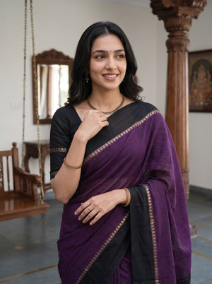 Cotton Silk Purple Black Dual Tone Solid Saree