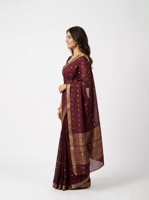 Chanderi Deep Wine Woven Butta Saree