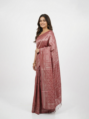 Semi Silk Maroon Self Design Woven Saree