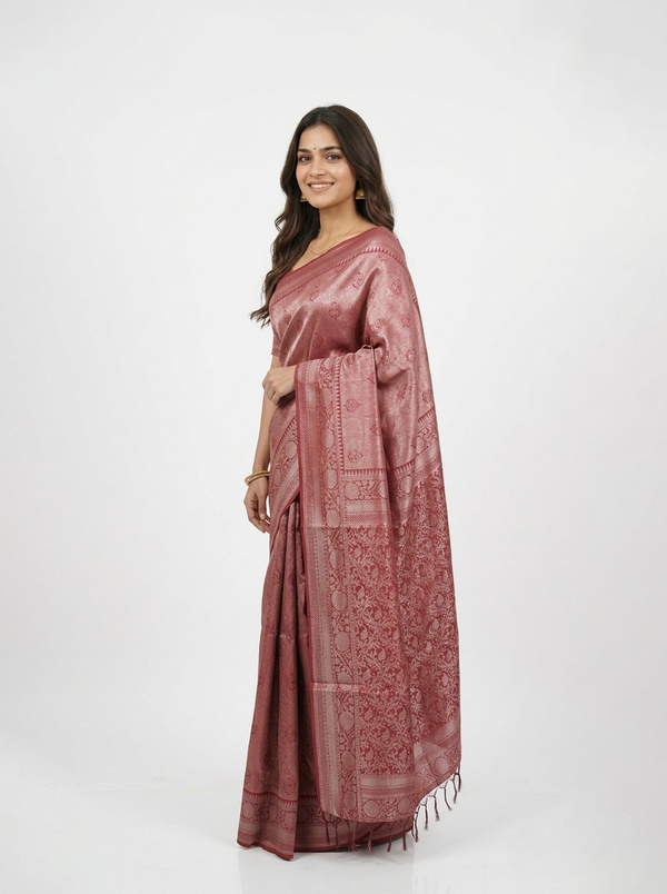 Semi Silk Maroon Self Design Woven Saree