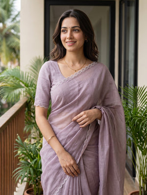 Chanderi Dusty Lavender Abstract Flame Motif Saree