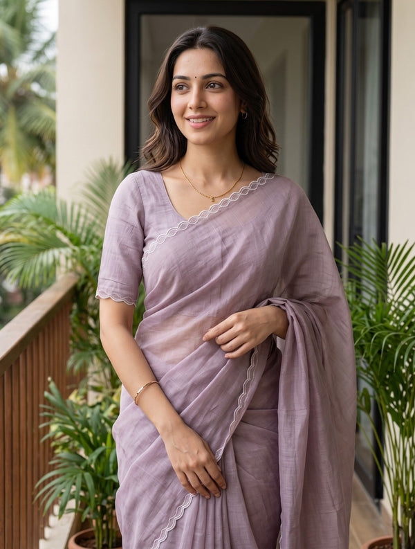 Chanderi Dusty Lavender Abstract Flame Motif Saree