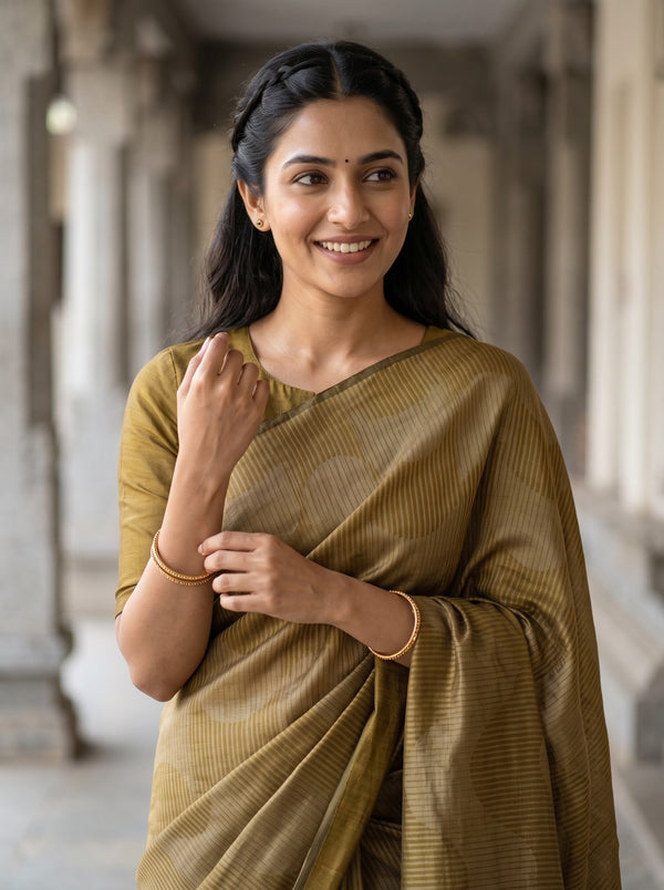 Matka Silk Mustard Golden Self-Tone Weave Saree with Tassels