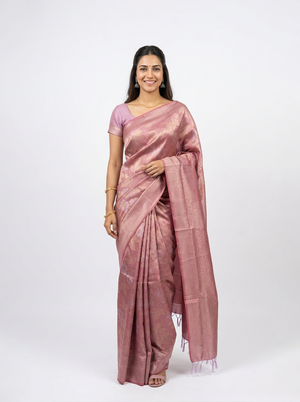 Semi Silk Dusty Pink Floral Zari Saree