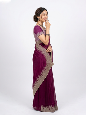 Organza Magenta Purple Sequin Embellished Ombre Border Saree