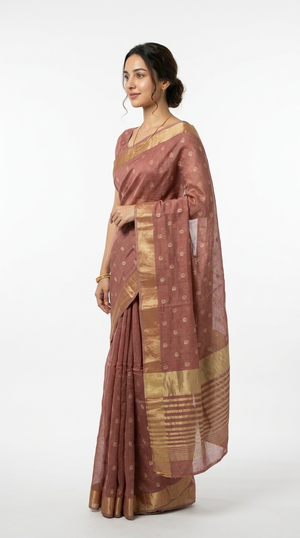 Cotton Rose Pink Traditional Butti Saree