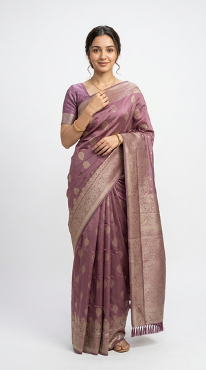 Art Silk Mauve Pink Traditional  Zari Work Saree