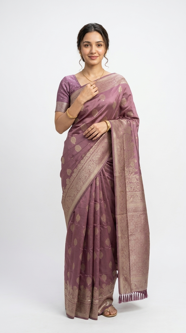 Art Silk Mauve Pink Traditional  Zari Work Saree