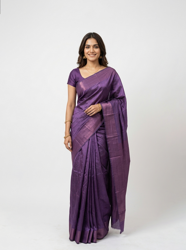 Semi Silk Purple Plain Saree