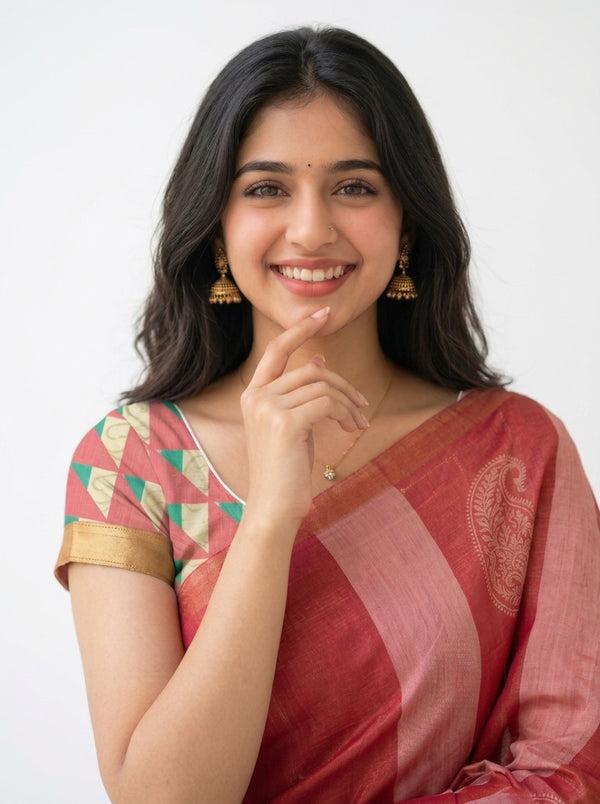 Tissue Silk Maroon-Pink Ombre Paisley Woven Saree with Contrast Green Pallu