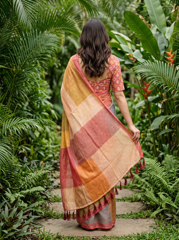 Cotton Multicolor Patchwork Color Block Saree