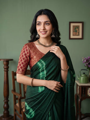 Synthetic Green Tie Dye Ring Pattern Saree with Tasseled Pallu