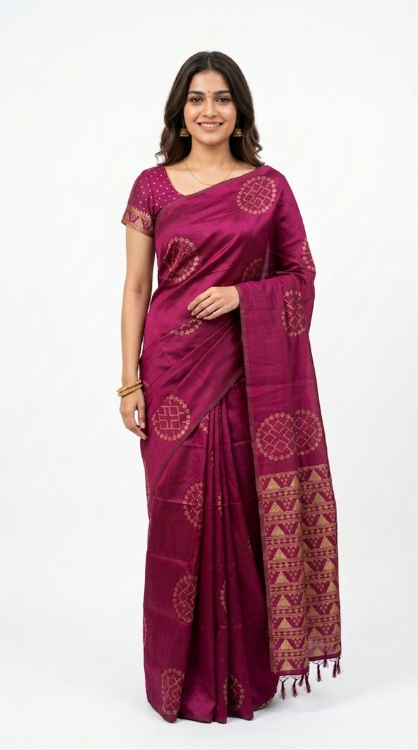 Art Silk Wine Purple Geometric Zari Motif Saree