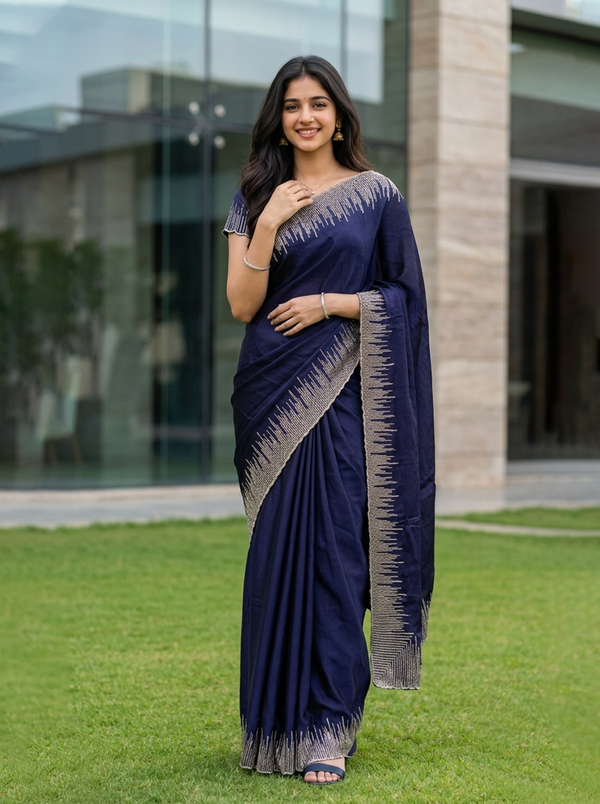 Organza Purple Sequin Embellished Ombre Border Saree