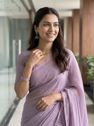 Mul Chanderi Saree in Lavender with Sparkling Sequin Dot Embellishment