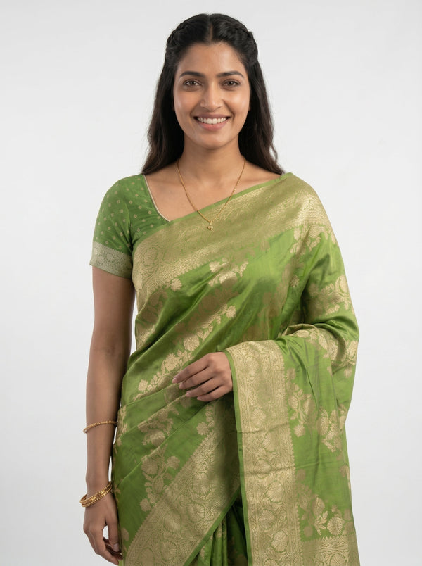 Banarasi Green Rich Zari Floral Saree
