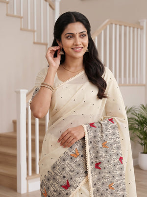 Net Kota Saree in Lemon Yellow with Black Floral Butterfly Print