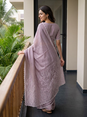 Chanderi Dusty Lavender Abstract Flame Motif Saree