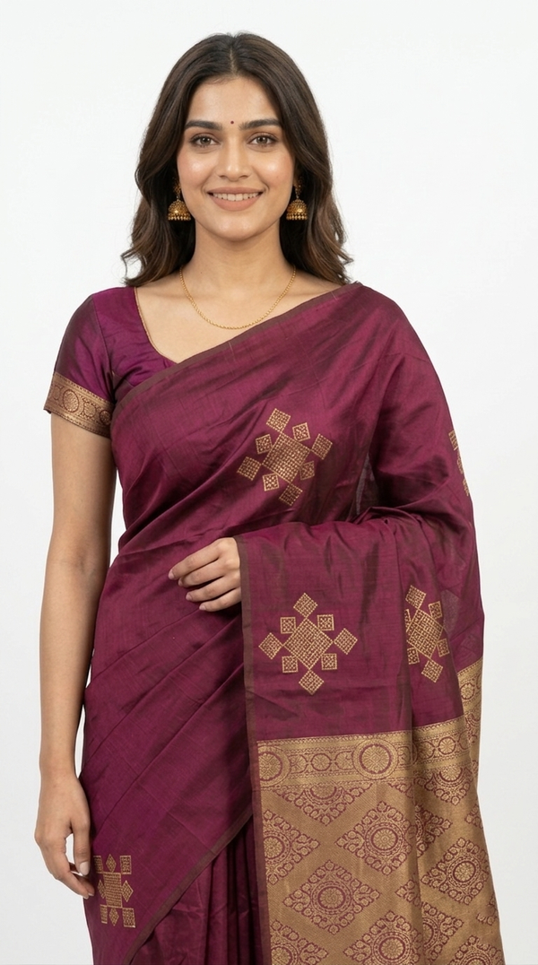 Art Silk Magenta Pink Geometric Zari Border Saree