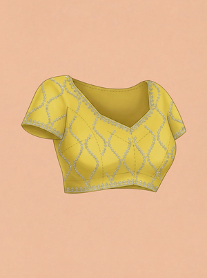 Organza Yellow Zari Embroidered Geometric Jaal Saree with Scalloped Border