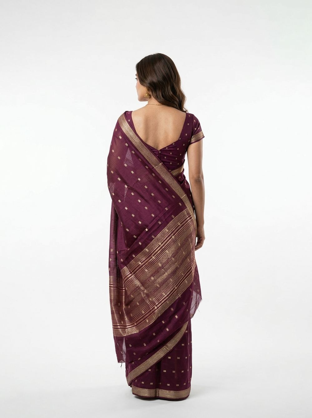 Chanderi Deep Wine Woven Butta Saree