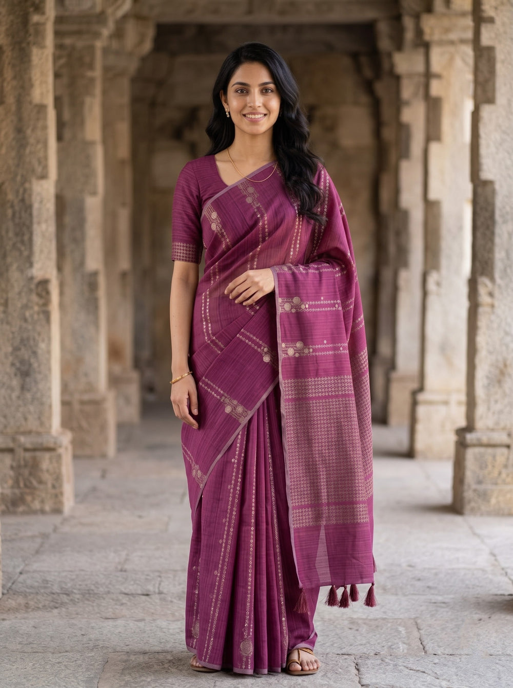 Matka Silk Magenta Zari Diamond Trellis Pallu Saree
