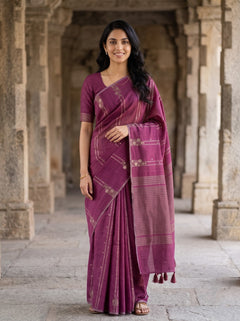 Matka Silk Magenta Zari Diamond Trellis Pallu Saree