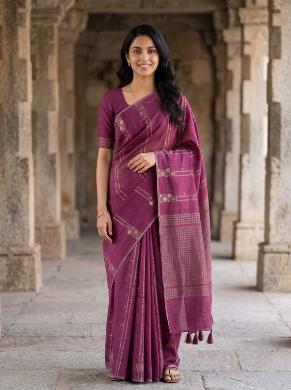 Matka Silk Magenta Zari Diamond Trellis Pallu Saree
