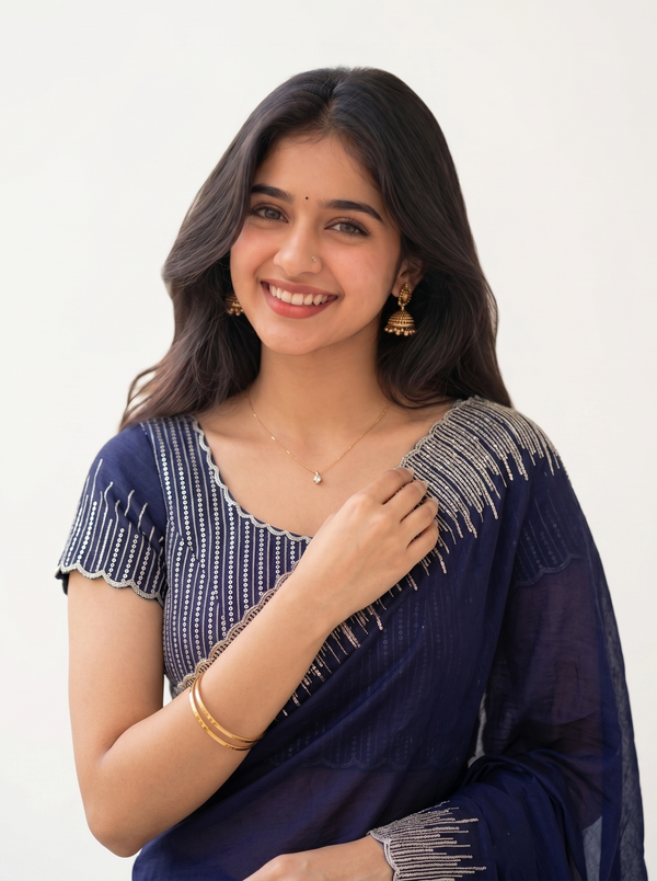 Organza Purple Sequin Embellished Ombre Border Saree