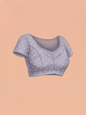 Shimmer Organza Lavender Grey Animal Motif Print Saree with Pearl Scalloped Border