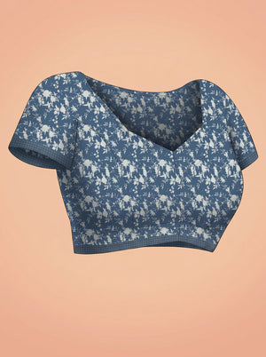 Semi Jute Steel Blue Floral Print Saree