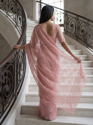 Organza Blush Pink Floral Embroidered Saree