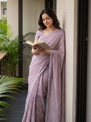 Chanderi Dusty Lavender Abstract Flame Motif Saree