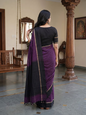 Cotton Silk Purple Black Dual Tone Solid Saree