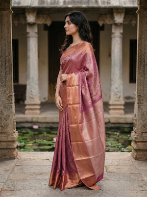 Kanjivaram Silk Magenta Purple & Copper Gold Dual-Tone Saree