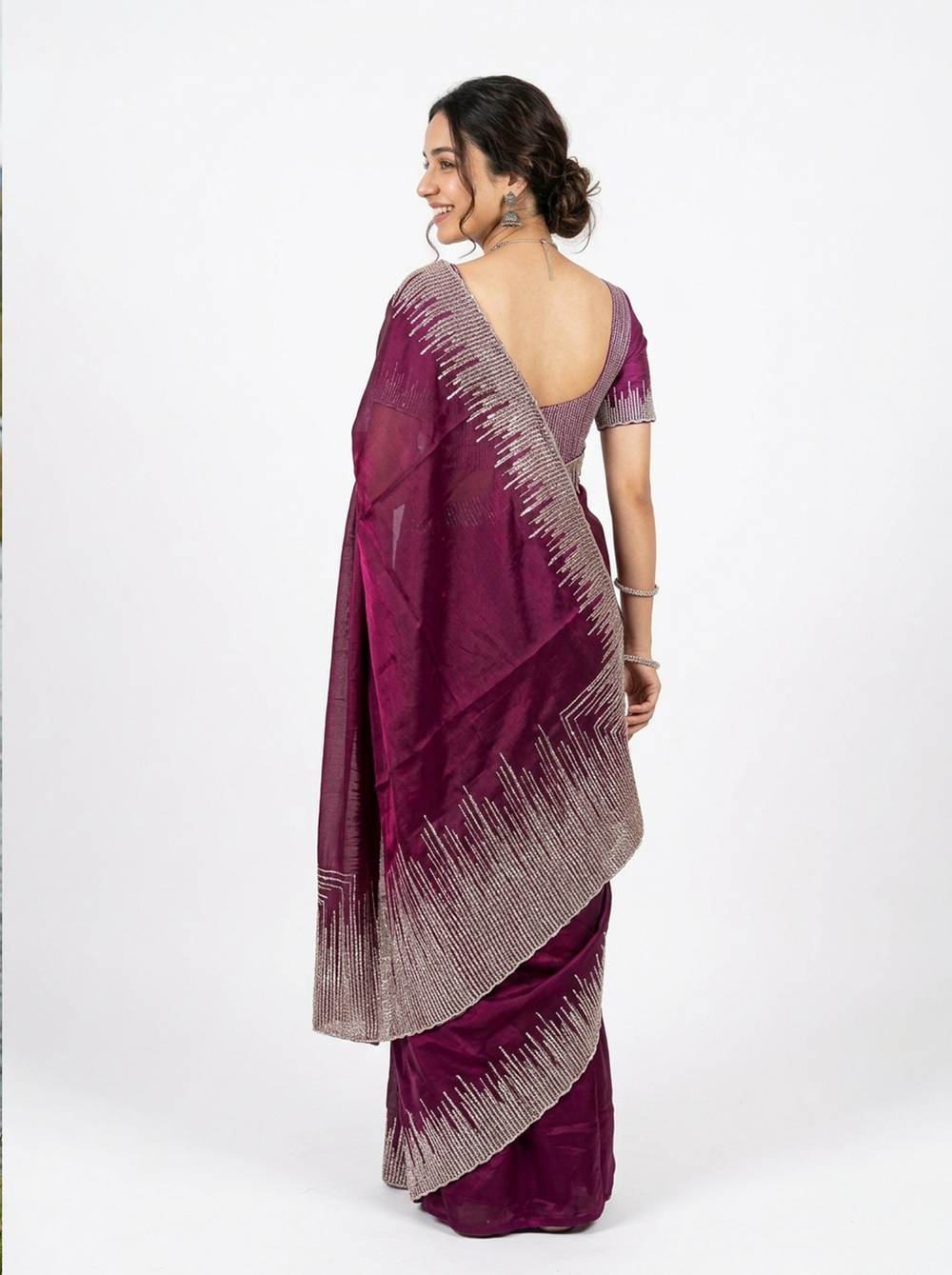 Organza Magenta Purple Sequin Embellished Ombre Border Saree
