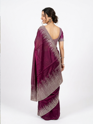 Organza Magenta Purple Sequin Embellished Ombre Border Saree