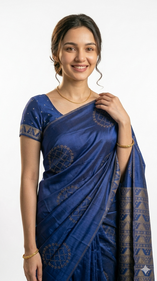 Art Silk Navy Blue Geometric Zari Motif Saree