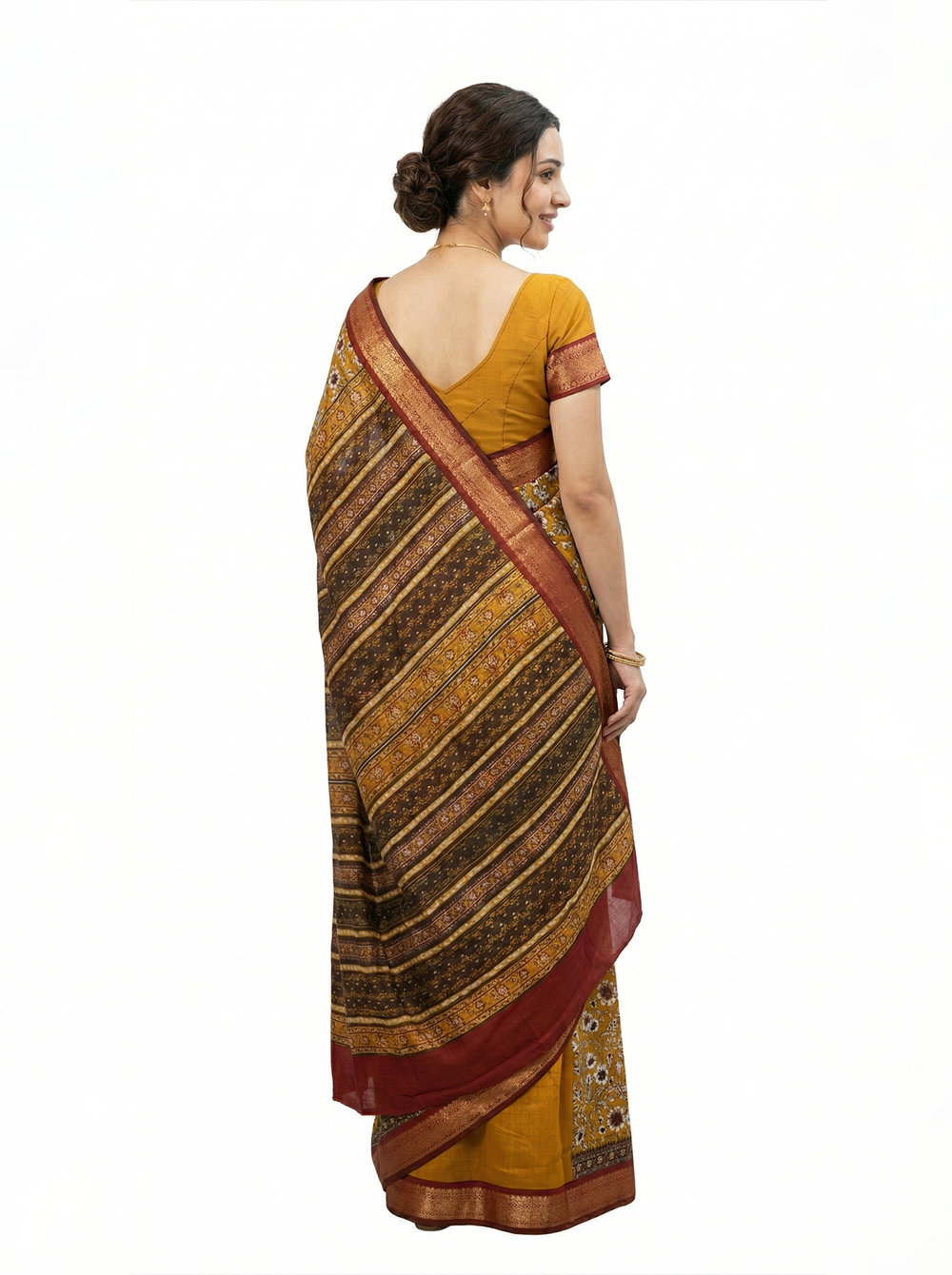 Chanderi Mustard Yellow Floral Printed Saree