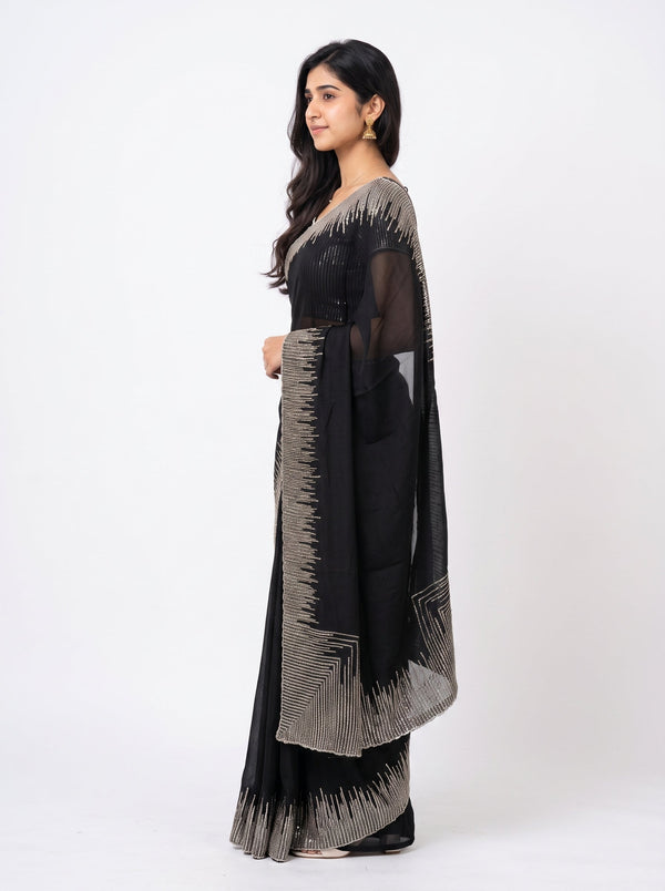 Organza Black Sequin Embellished Ombre Border Saree