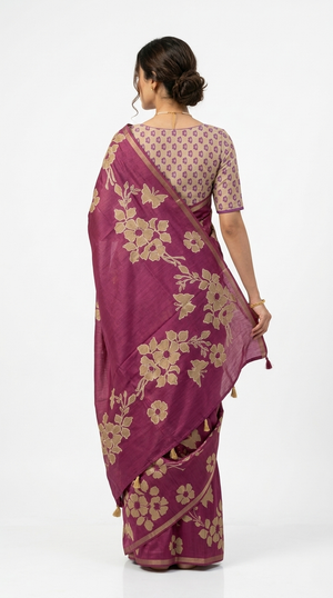 Cotton Purple Floral Embroidered Saree